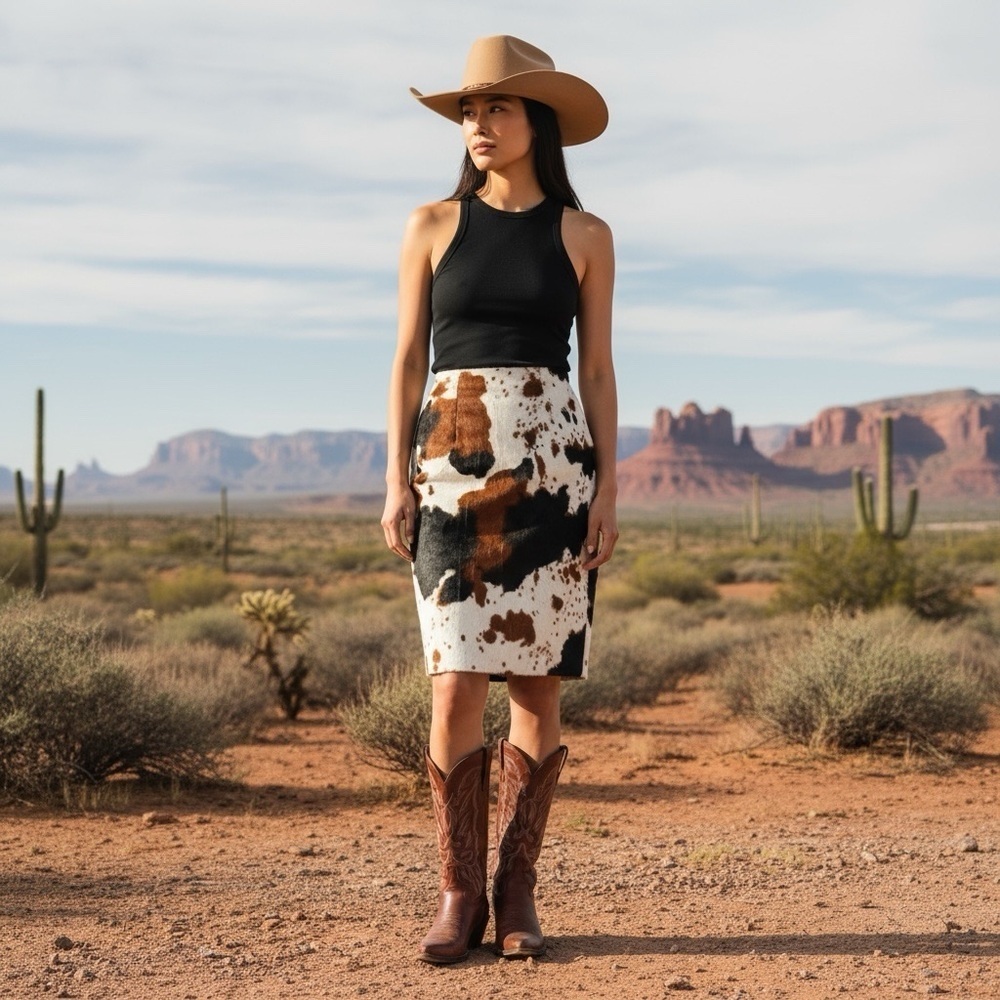 Lea Rome Cowhide Hair Western French Pencil Skirt Small (38) Cowgirl Revival - Picture 4 of 14